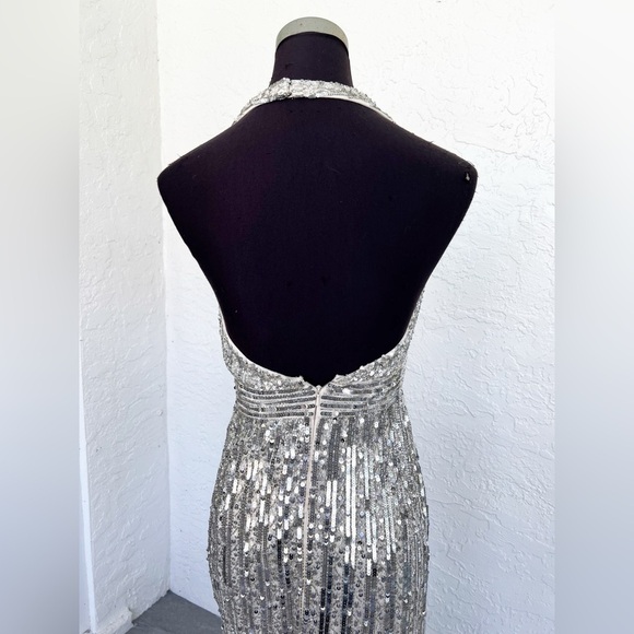Mac Duggal Silver Sequin Beaded Formal Evening Gown Silver 5759 Womens 4 - Picture 7 of 10